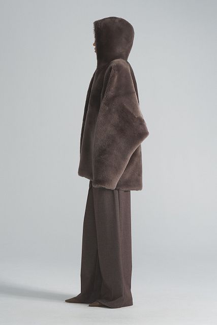 Double-sided sheepskin coat with a hood