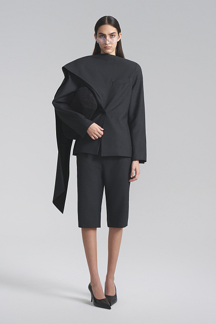 Italian wool suit with silk scarf and cropped trousers