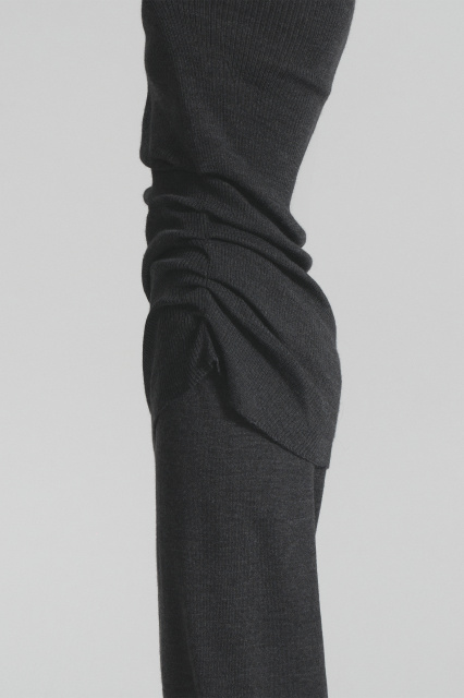 Asymmetrical ruched dress in Australian merino wool