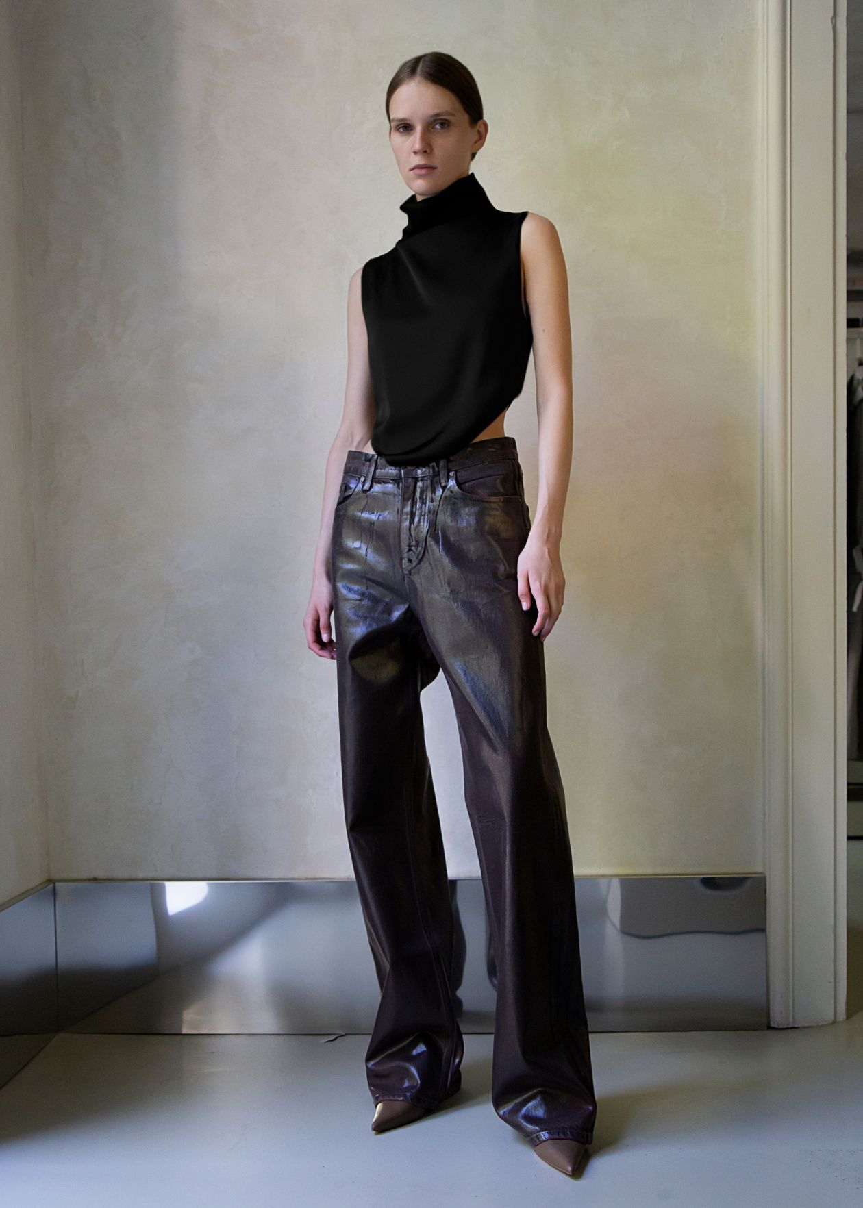 Silk top is asymmetrical