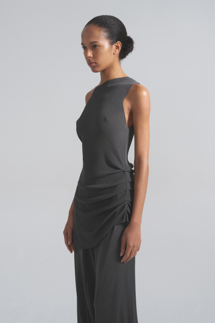 Asymmetrical silk vest dress