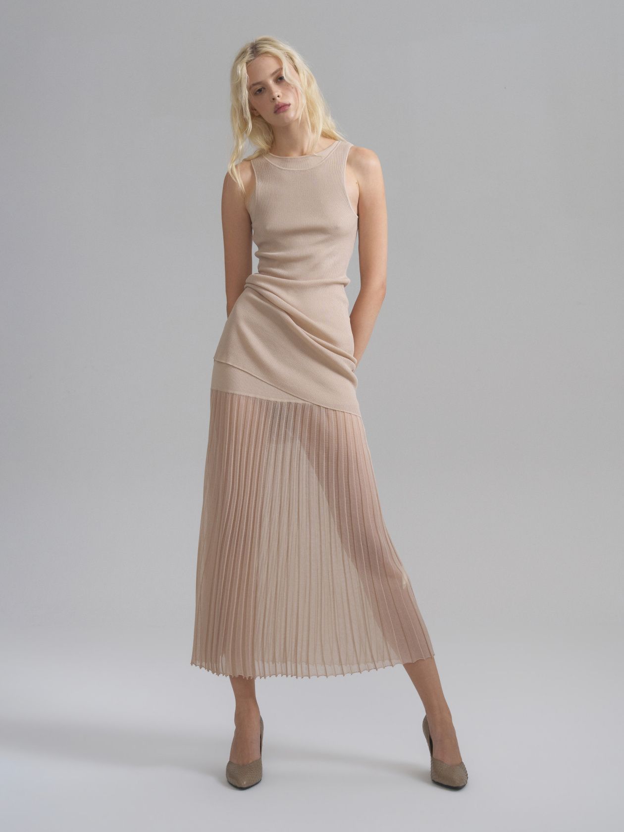 Ella pleated silk dress with a camisole