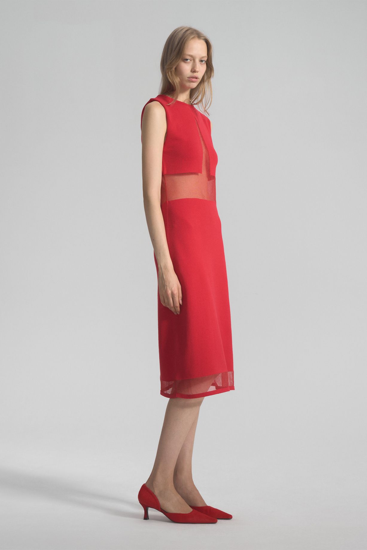 Elektra трикотажное платье миди с прозрачными вставками 