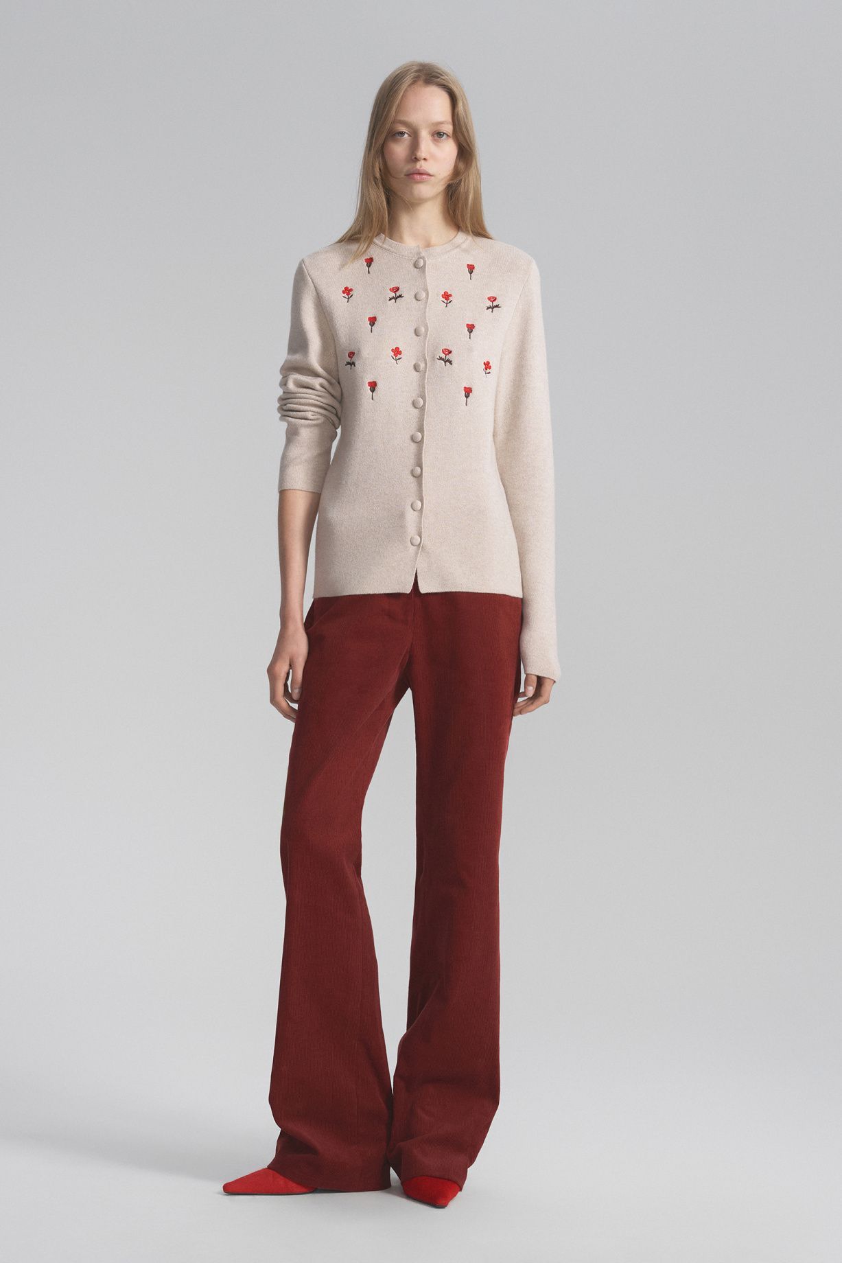 Cashmere and silk button-down cardigan with embroidery