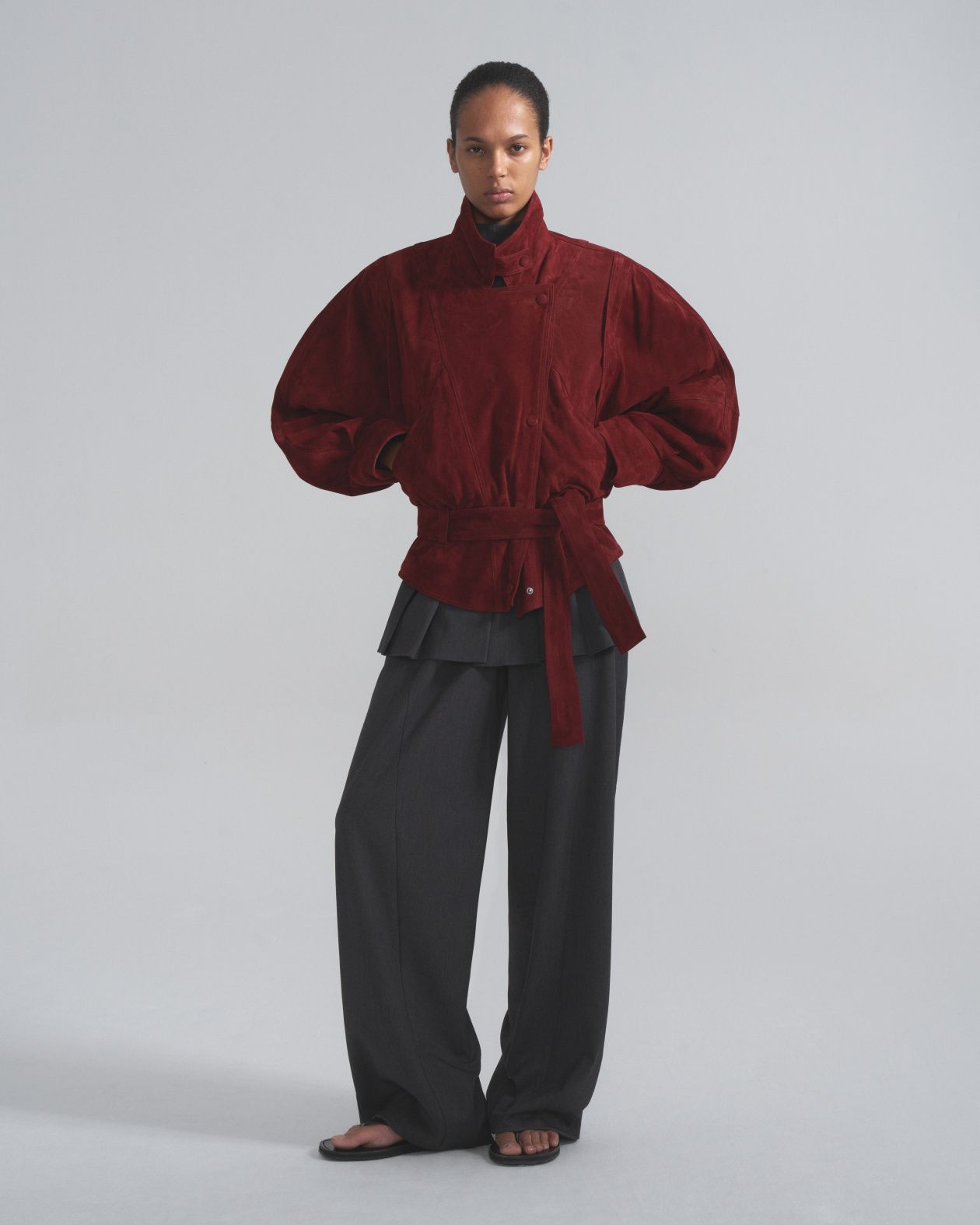 Suede jacket with belt