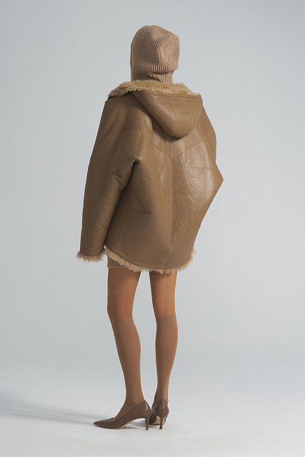 Double-sided sheepskin coat with a hood