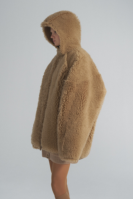 Double-sided sheepskin coat with a hood