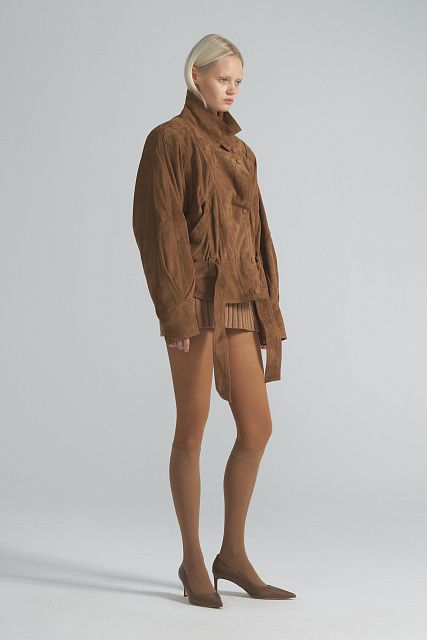 Suede jacket with belt