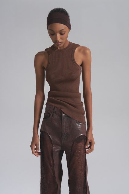 Longline knitted tank top made of eucalyptus and cotton