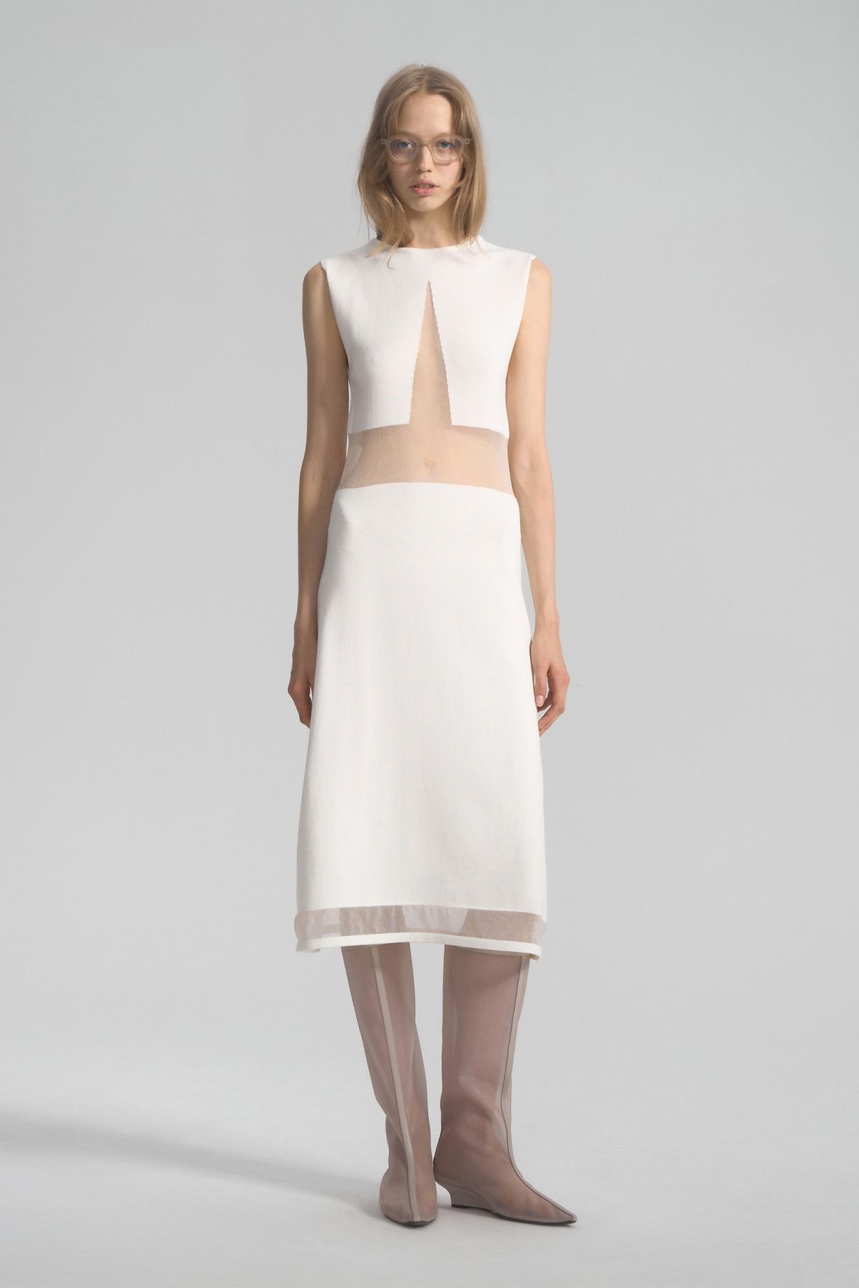 Elektra трикотажное платье миди с прозрачными вставками 