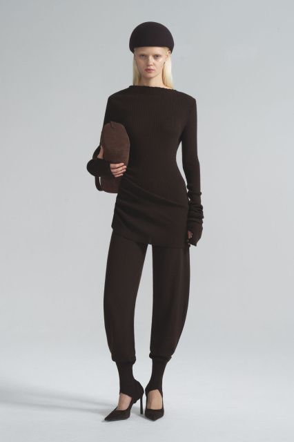 Asymmetrical ruched dress in Australian merino wool