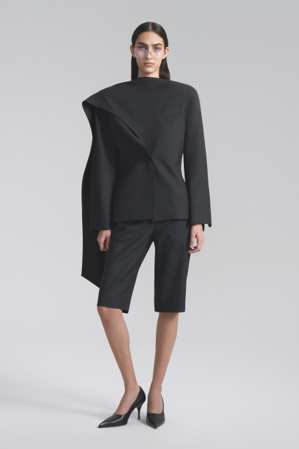 Italian wool suit with silk scarf and cropped trousers
