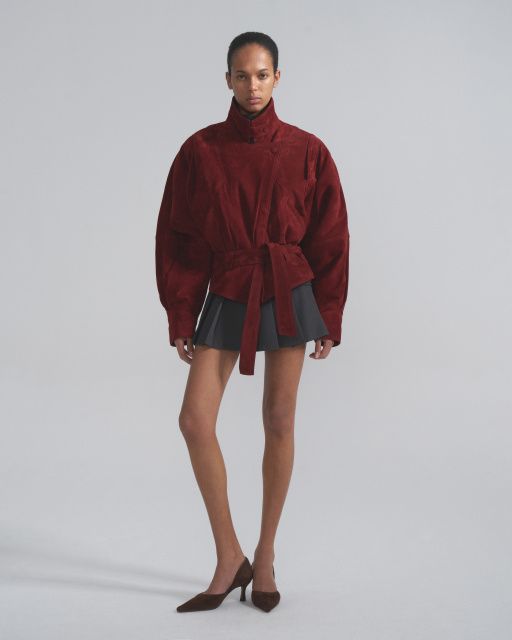 Suede jacket with belt
