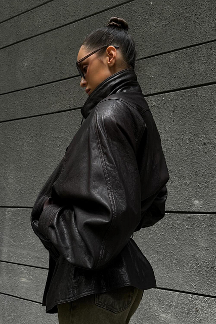 A jacket in the style of the 80s made of vintage leather