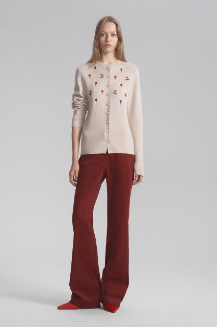 Cashmere and silk button-down cardigan with embroidery