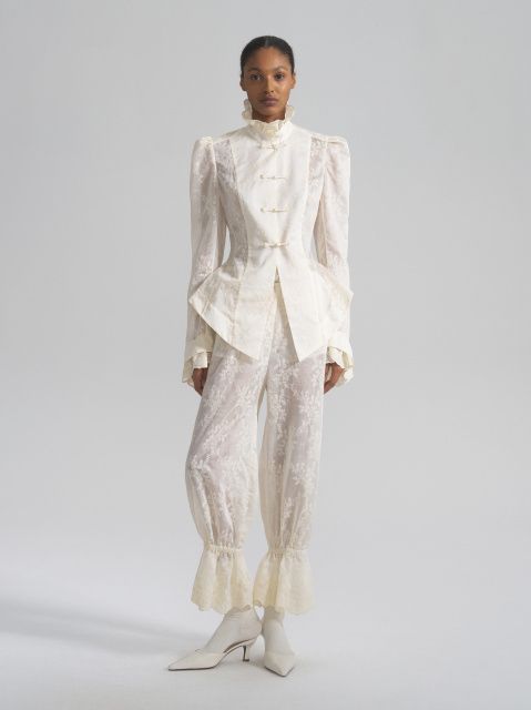 Giselle blouse-jacket with openwork embroidery