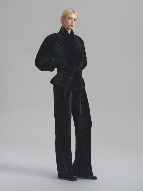 Astrakhan natural fur trousers