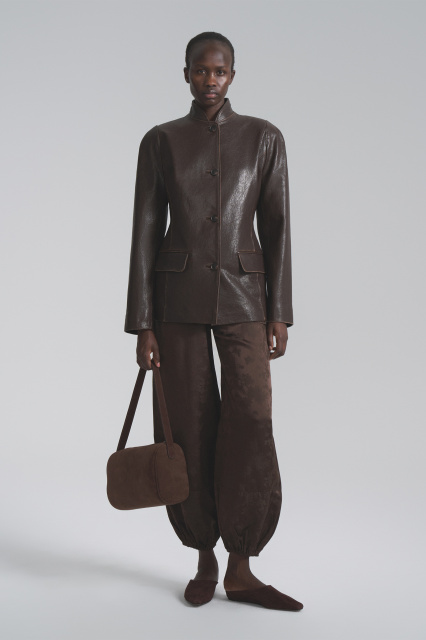 Fitted leather jacket with marble effect